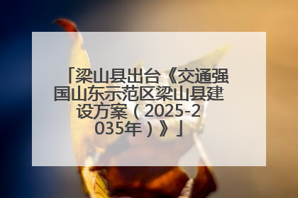 梁山县出台《交通强国山东示范区梁山县建设方案（2025-2035年）》